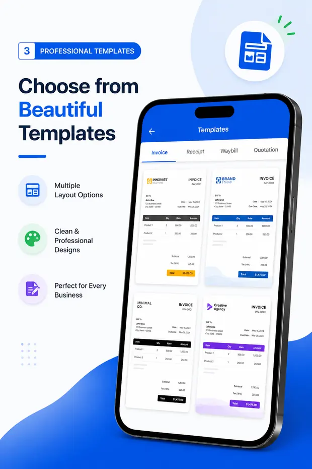 Quotation and invoice templates in the Android app